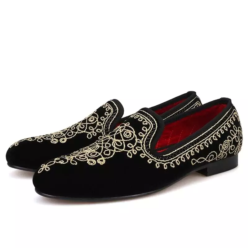 OneDrop Handmade Men Luxurious Embroidered Motif Paisley Velvet Moccasin Wedding Party Banquet And Prom Loafers