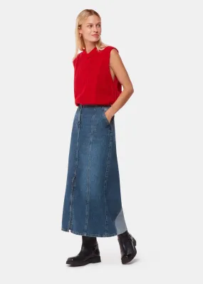 Patchwork Denim Midi Skirt