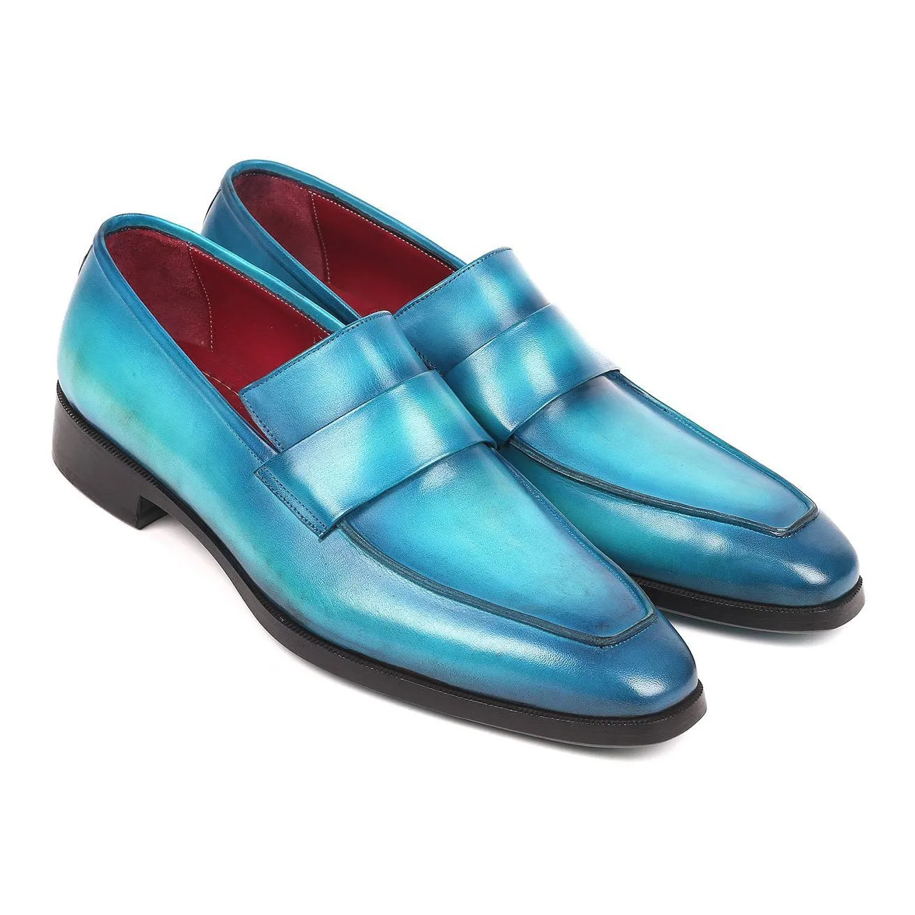 Paul Parkman Men's Blue Turquoise Calf-Skin Leather Slip-On Loafers 093-TRQ (PM6157)