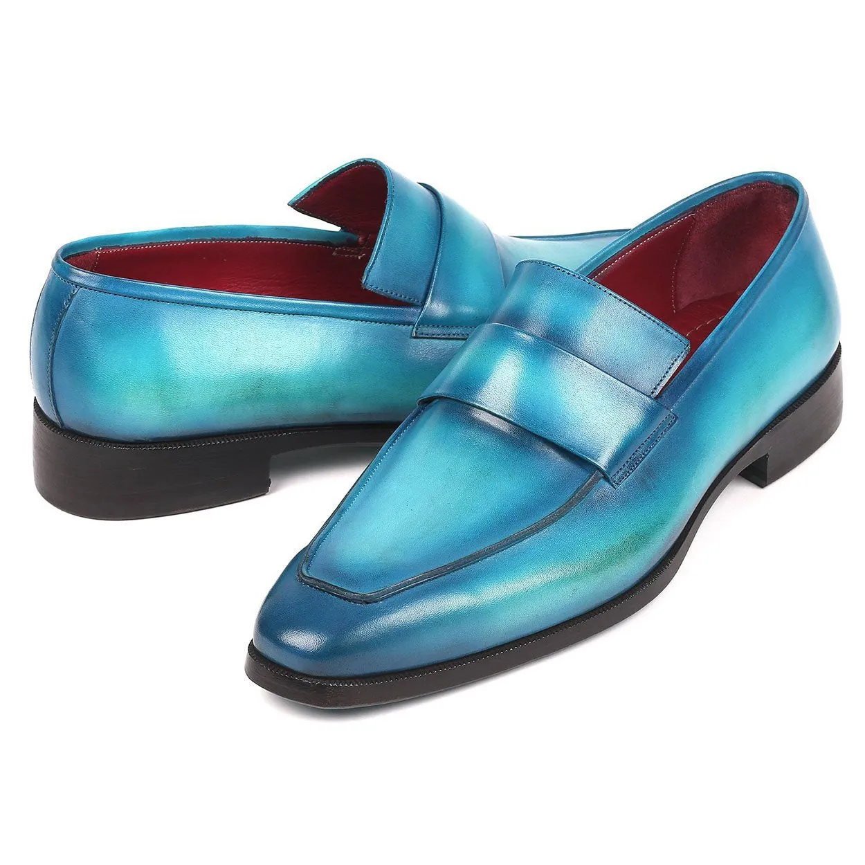 Paul Parkman Men's Blue Turquoise Calf-Skin Leather Slip-On Loafers 093-TRQ (PM6157)