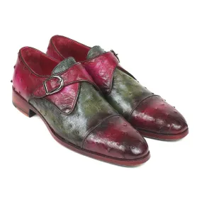 Paul Parkman Men's Green & Purple Genuine Ostrich Monkstraps Loafers 91Z68 (PM6154)