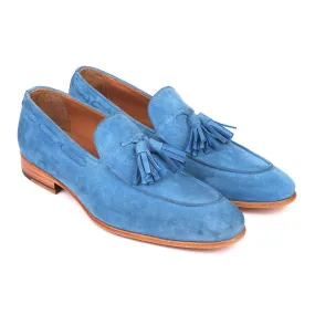 Paul Parkman Men's Shoes Blue Suede Leather Tassels Loafers BLU32FG (PM6211)