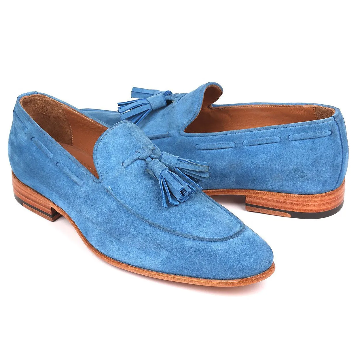 Paul Parkman Men's Shoes Blue Suede Leather Tassels Loafers BLU32FG (PM6211)