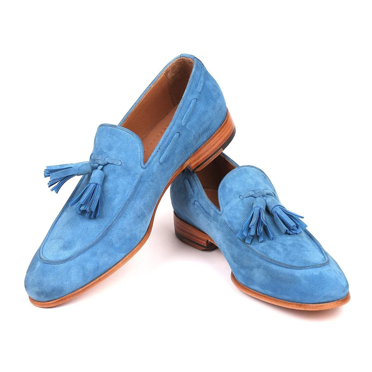 Paul Parkman Men's Shoes Blue Suede Leather Tassels Loafers BLU32FG (PM6211)