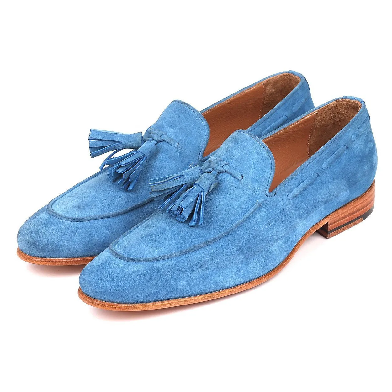 Paul Parkman Men's Shoes Blue Suede Leather Tassels Loafers BLU32FG (PM6211)