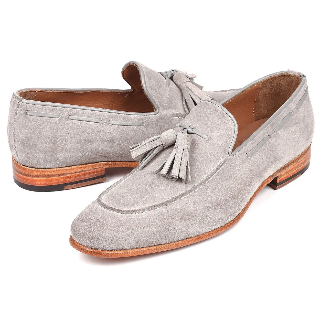 Paul Parkman Men's Shoes Gray Suede Leather Tassels Loafers GRY32FG (PM6209)