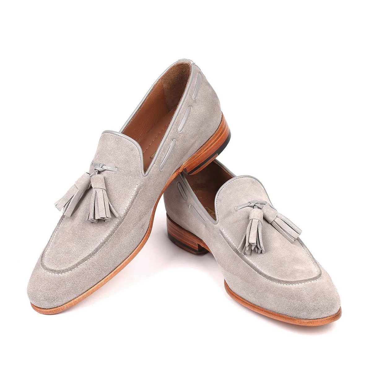 Paul Parkman Men's Shoes Gray Suede Leather Tassels Loafers GRY32FG (PM6209)