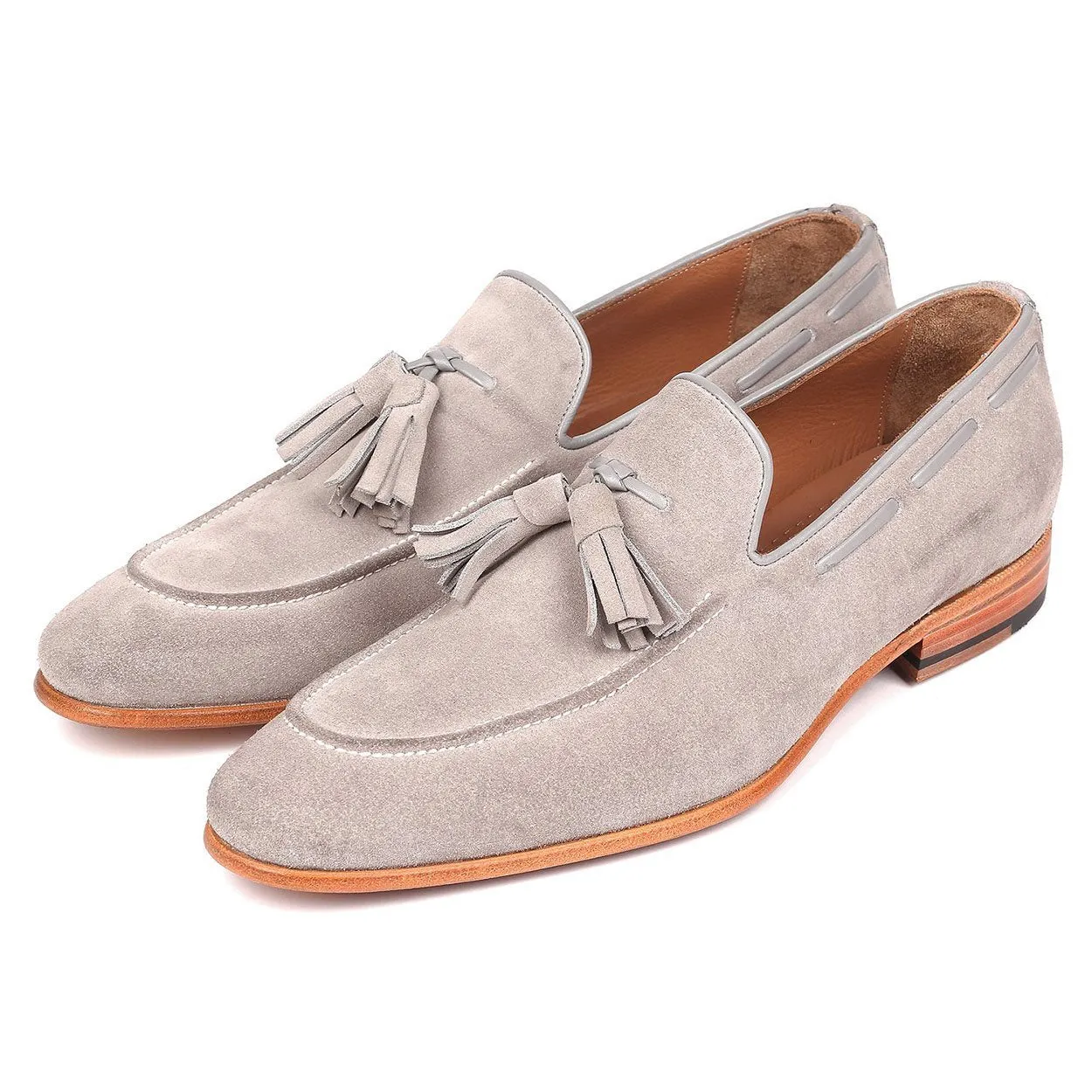 Paul Parkman Men's Shoes Gray Suede Leather Tassels Loafers GRY32FG (PM6209)