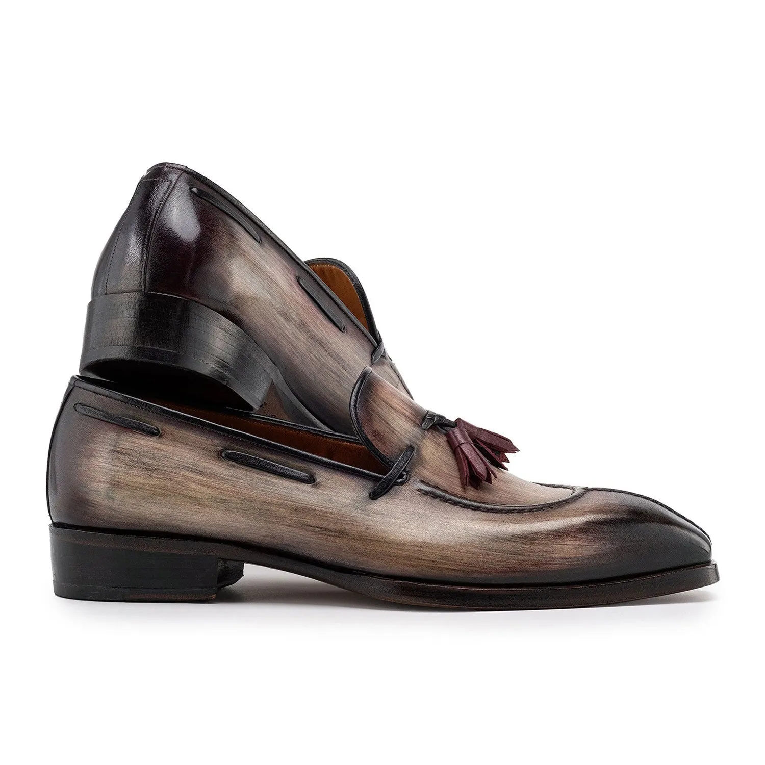 Paul Parkman Men's Shoes Patina Leather Split-Toe Tassels Loafers (PM6451)