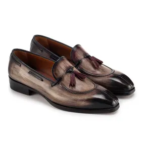 Paul Parkman Men's Shoes Patina Leather Split-Toe Tassels Loafers (PM6451)