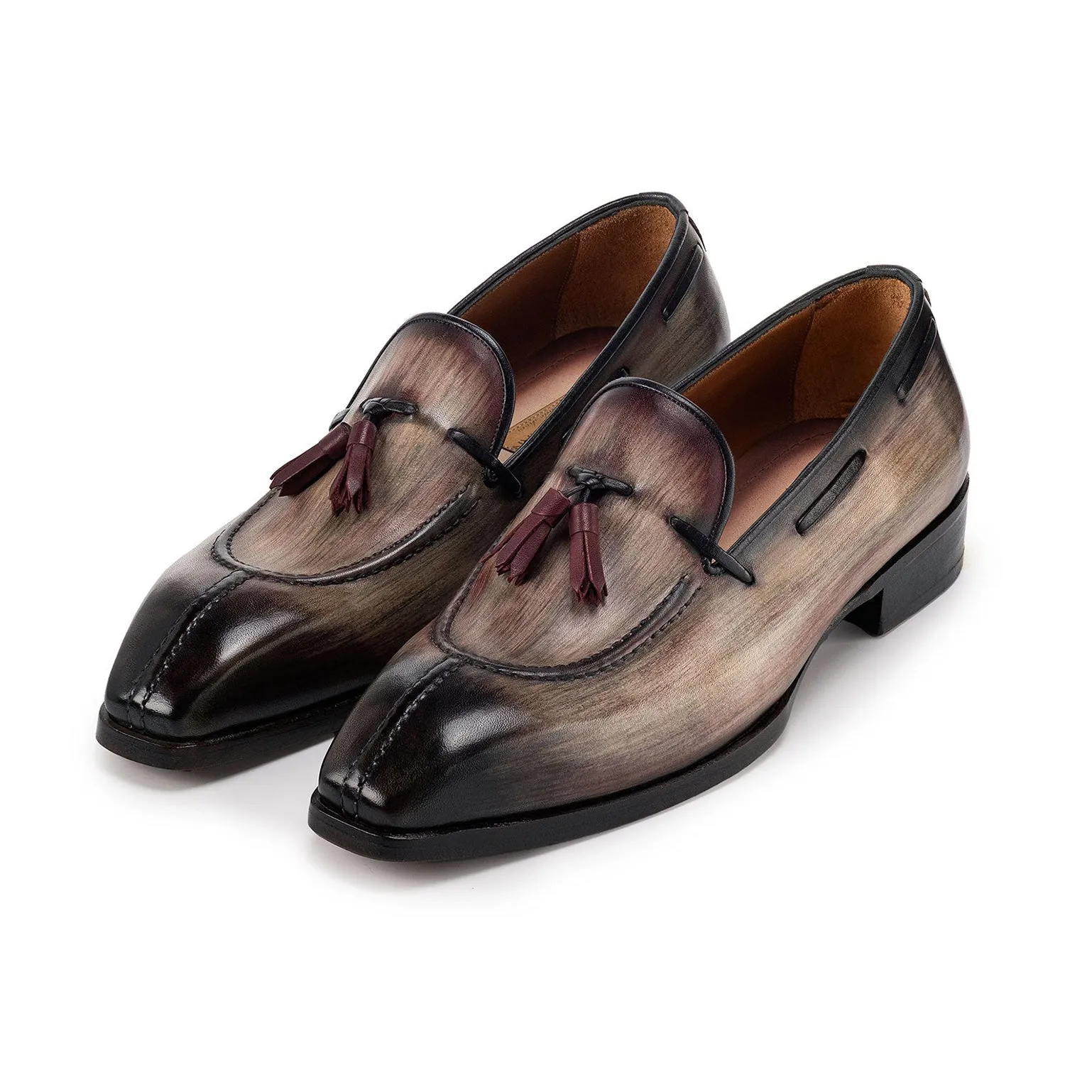 Paul Parkman Men's Shoes Patina Leather Split-Toe Tassels Loafers (PM6451)