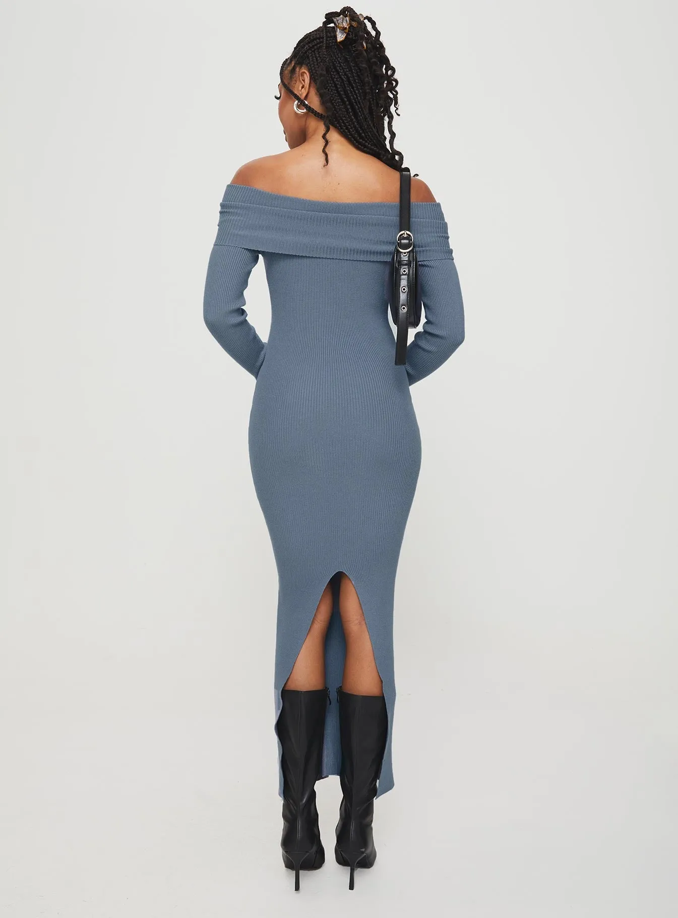 Phylis Off The Shoulder Maxi Dress Steel Blue