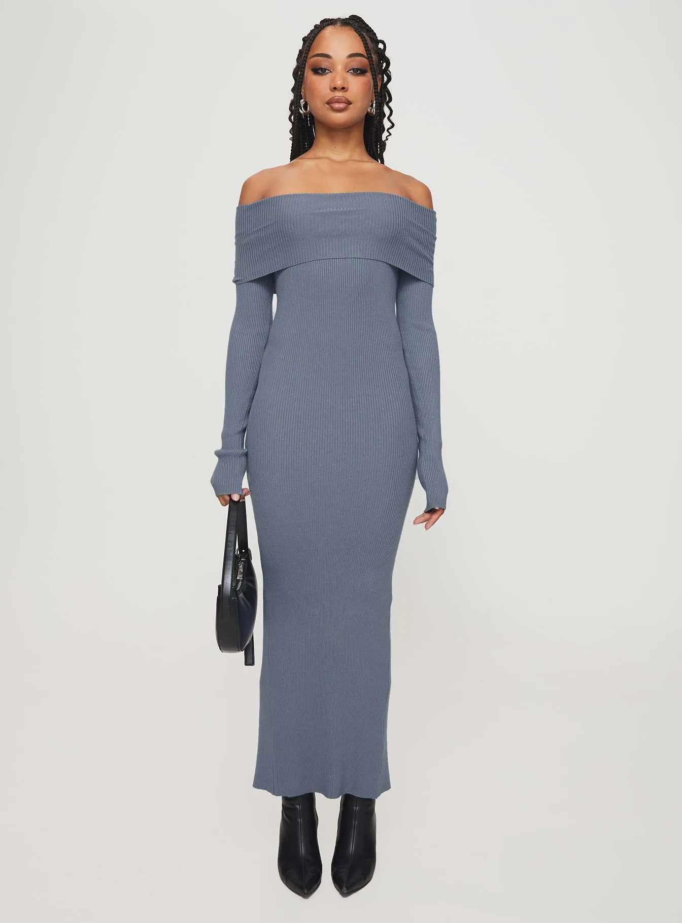 Phylis Off The Shoulder Maxi Dress Steel Blue