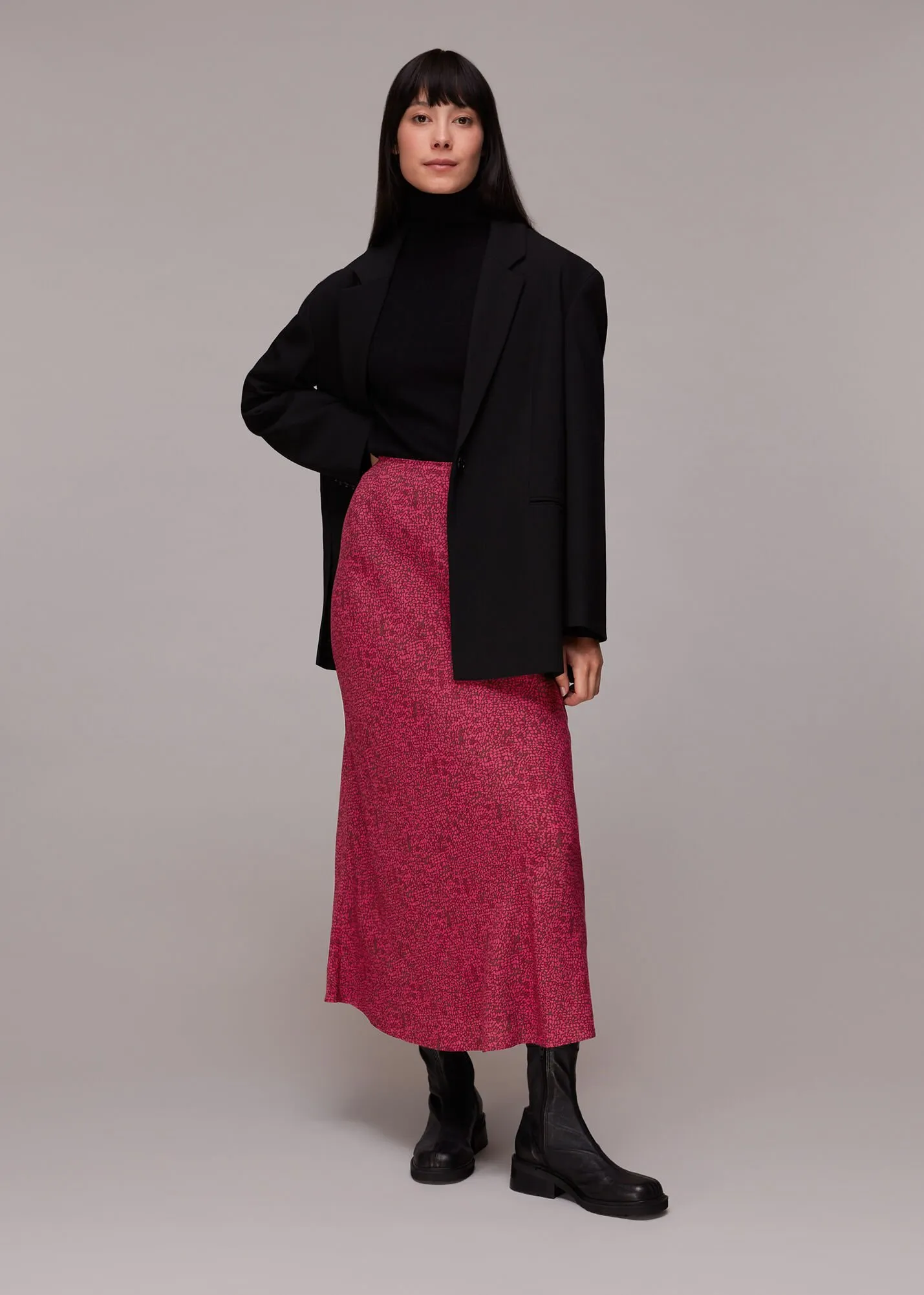 Pink Abstract Snake Bias Cut Skirt