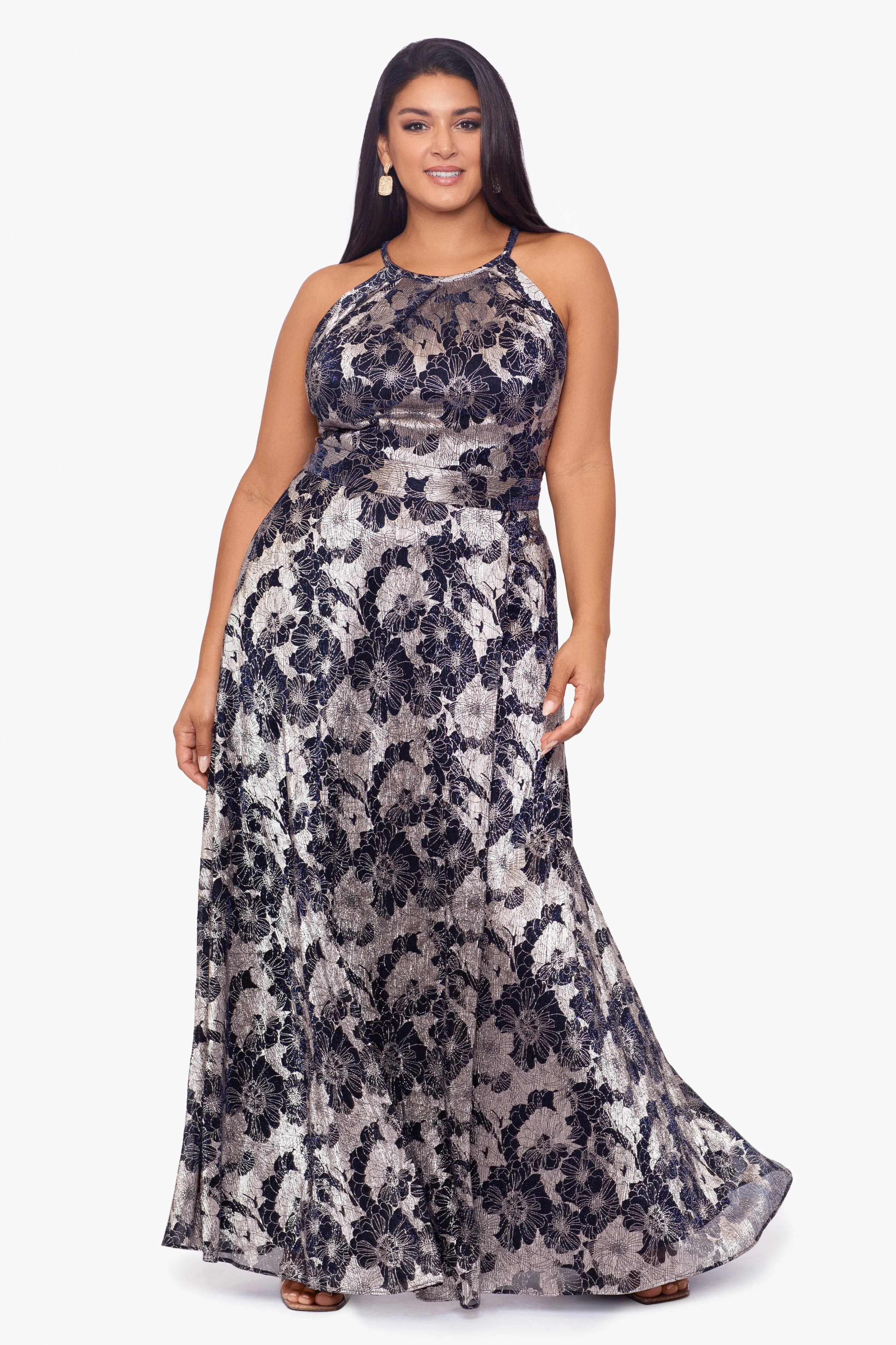 Plus Layla Long Halter Top Wrap Foil Print Dress