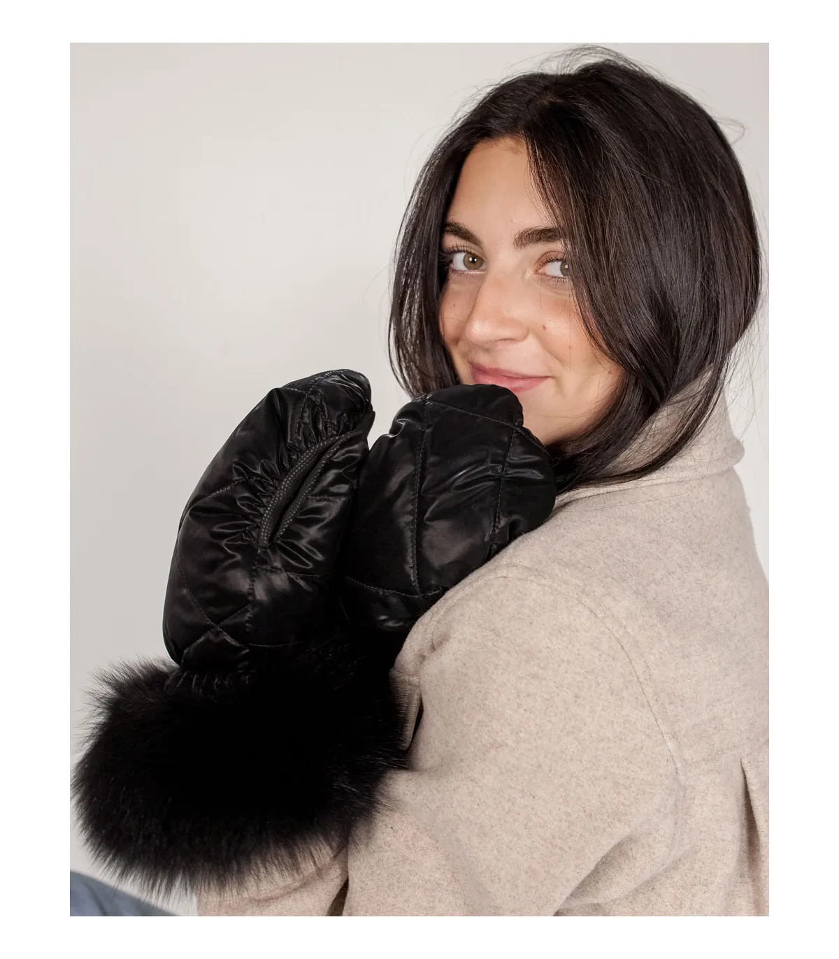 Reyna Puffer Mittens with Fox Fur Cuff: FurHatWorld.com