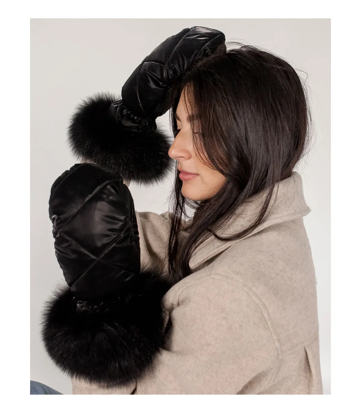 Reyna Puffer Mittens with Fox Fur Cuff: FurHatWorld.com