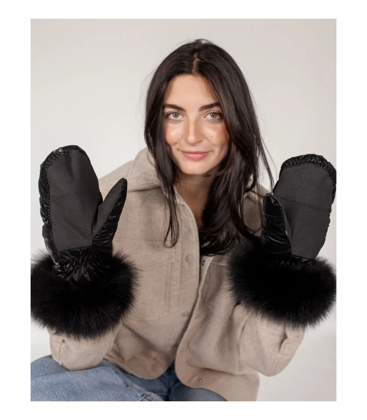 Reyna Puffer Mittens with Fox Fur Cuff: FurHatWorld.com