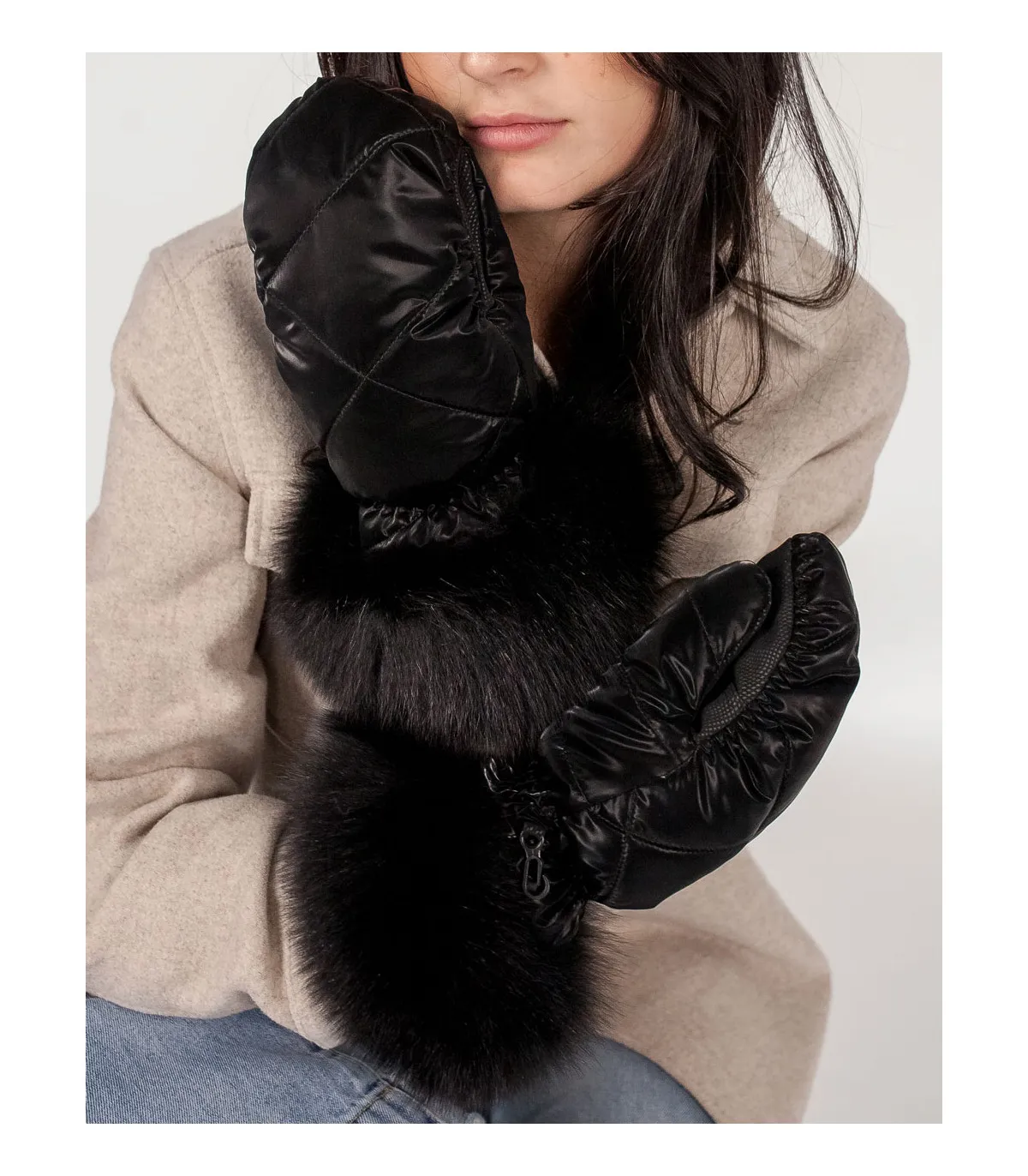 Reyna Puffer Mittens with Fox Fur Cuff: FurHatWorld.com