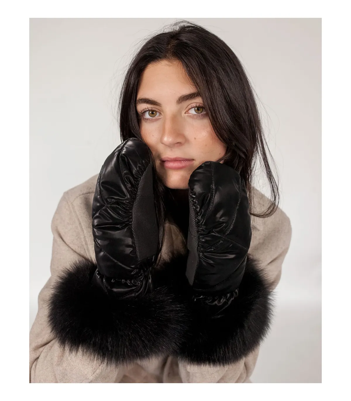 Reyna Puffer Mittens with Fox Fur Cuff: FurHatWorld.com