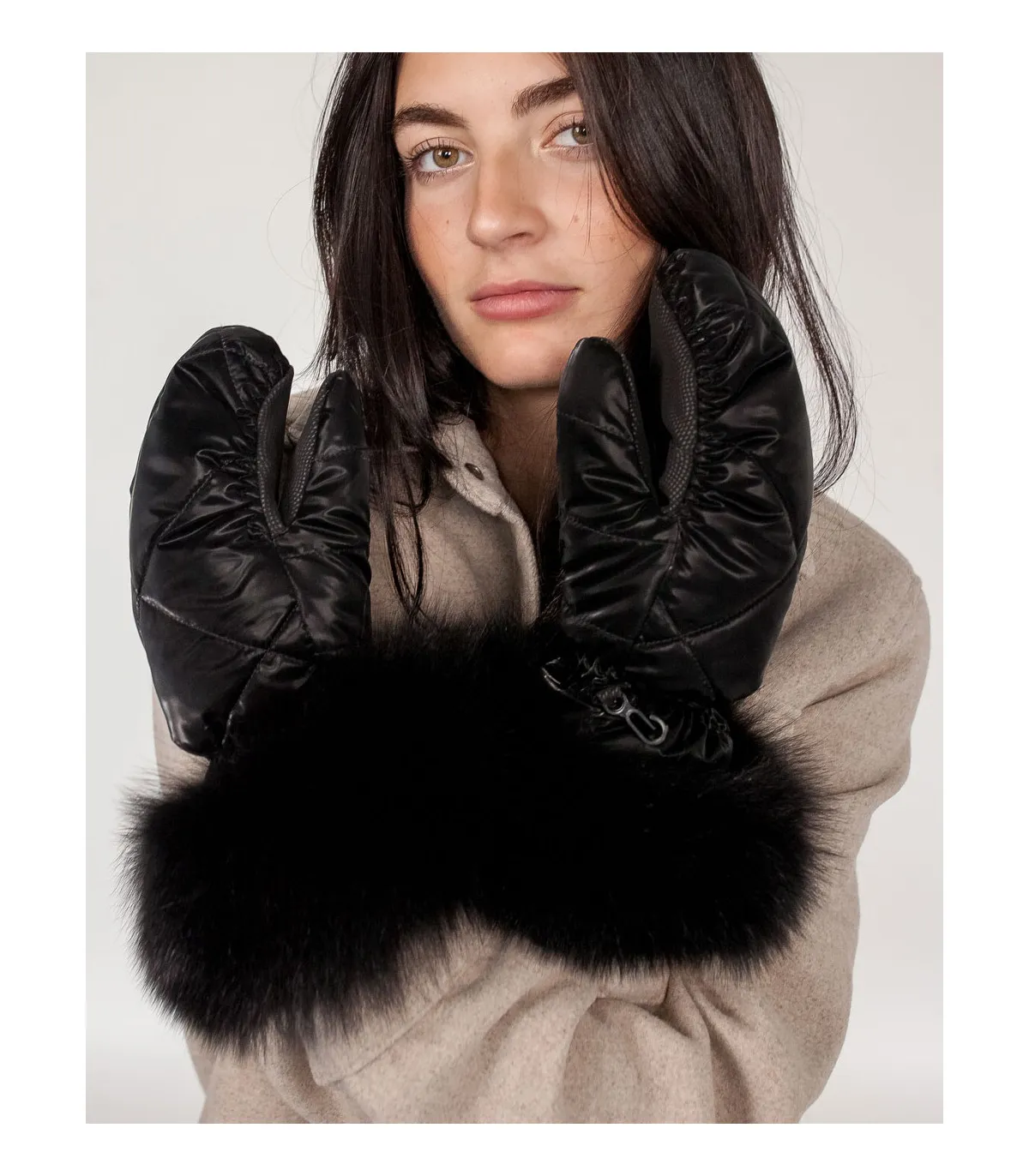 Reyna Puffer Mittens with Fox Fur Cuff: FurHatWorld.com