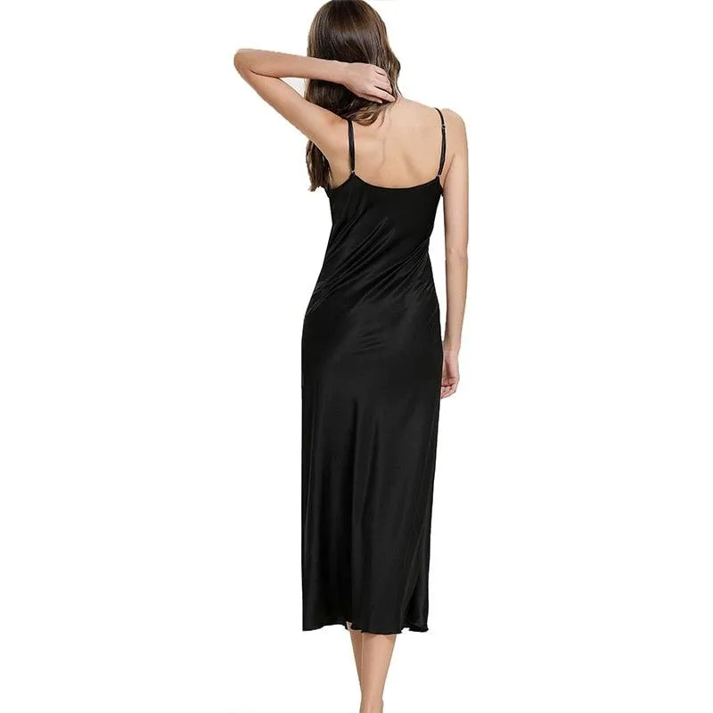 Satin Nightgown Long Slip Silk V Neck Sleepwear