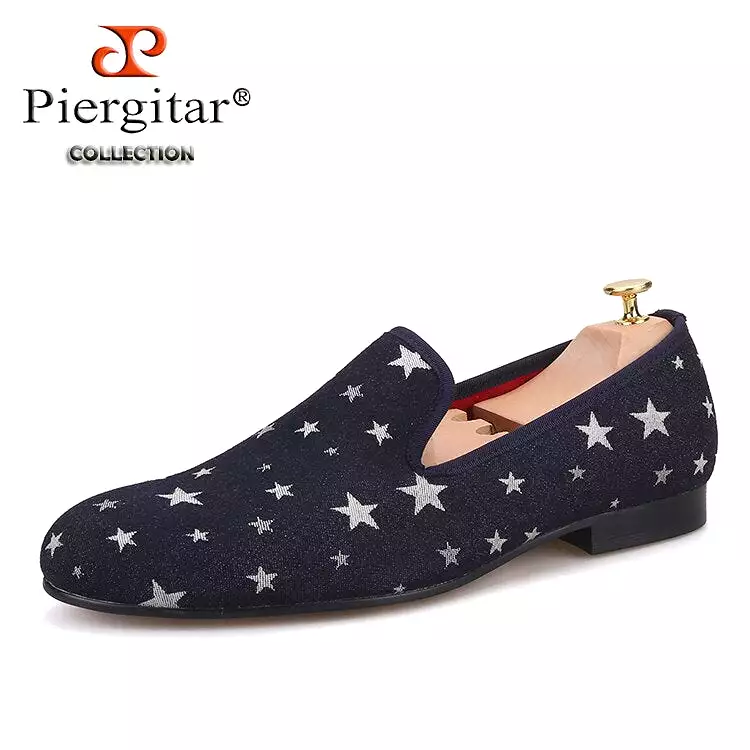 Star printed navy blue color men loafers