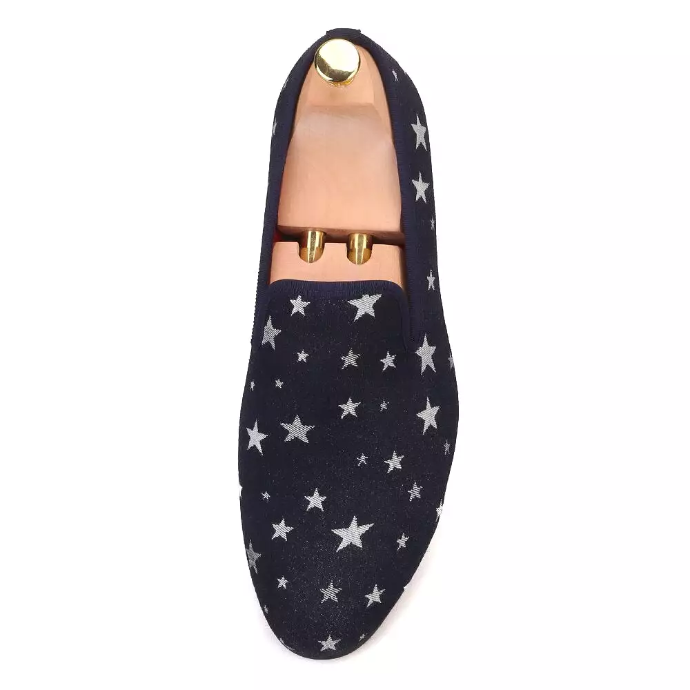 Star printed navy blue color men loafers