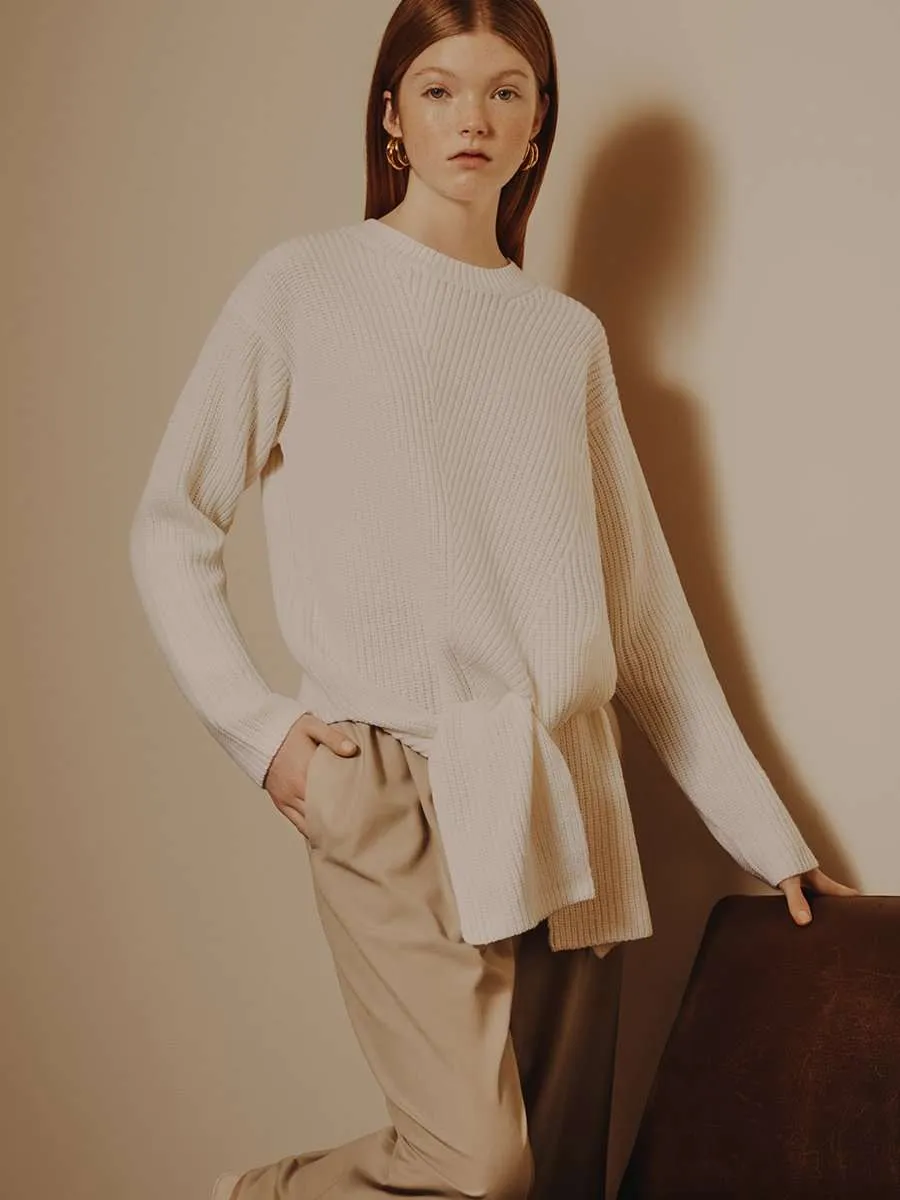 Trimelone Tie-front Rib-knit Sweater