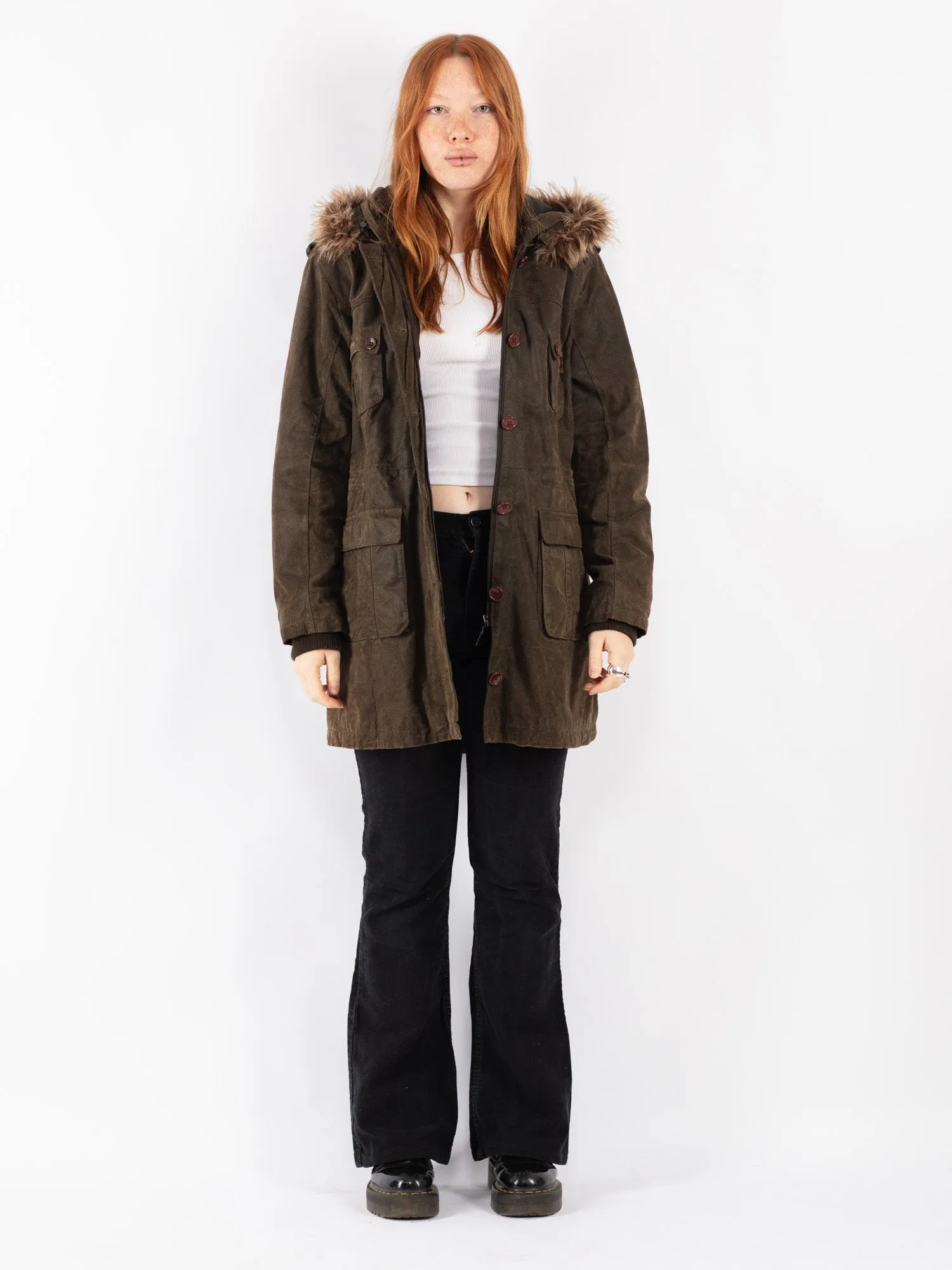 Vintage 00's Women Suede Sherpa Coat in Brown