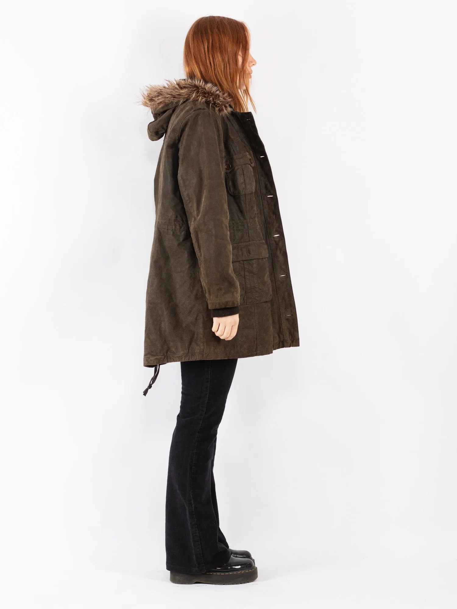 Vintage 00's Women Suede Sherpa Coat in Brown