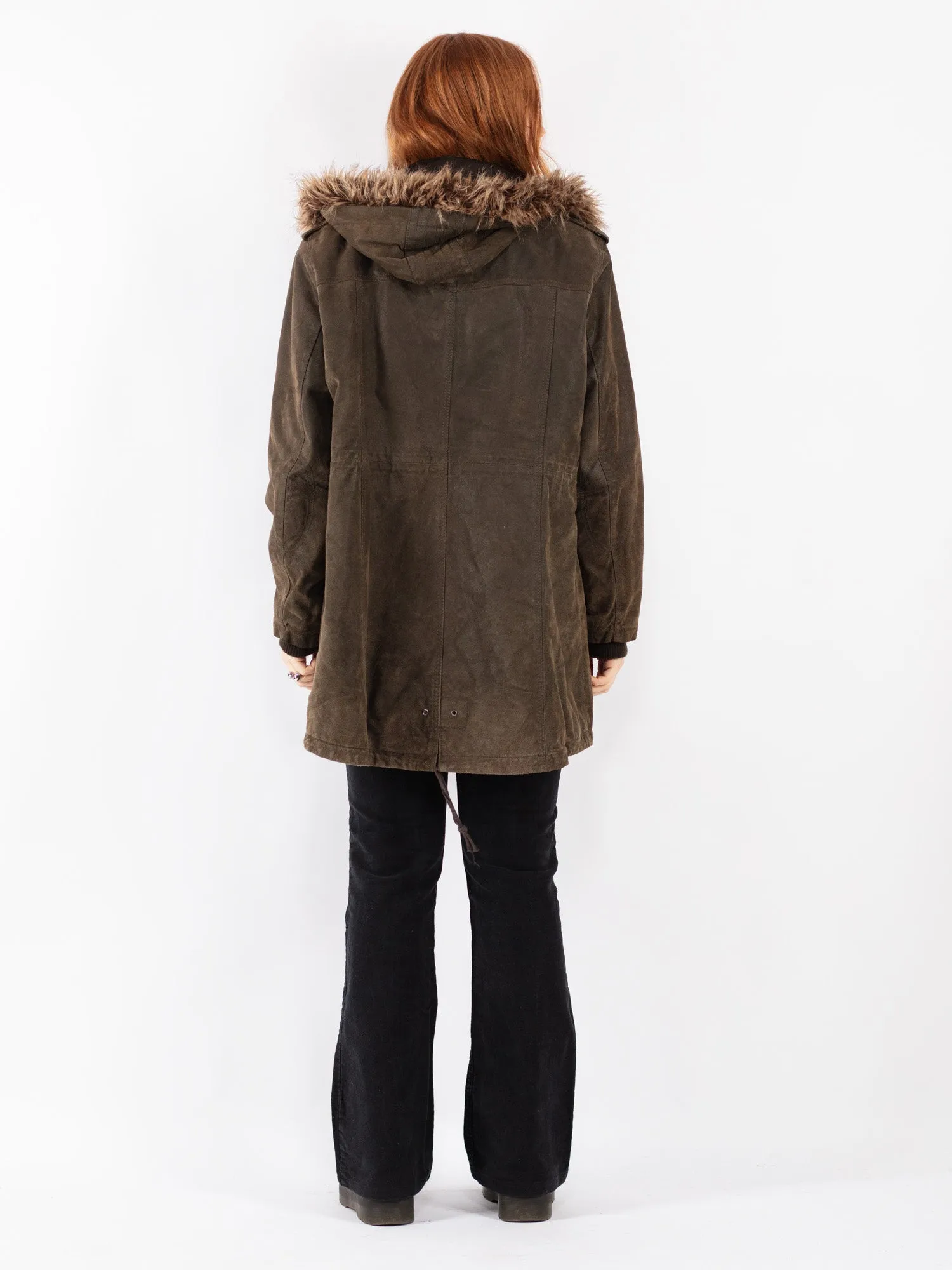 Vintage 00's Women Suede Sherpa Coat in Brown