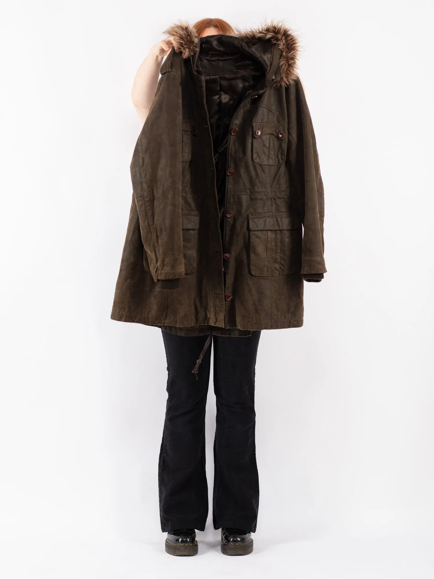 Vintage 00's Women Suede Sherpa Coat in Brown