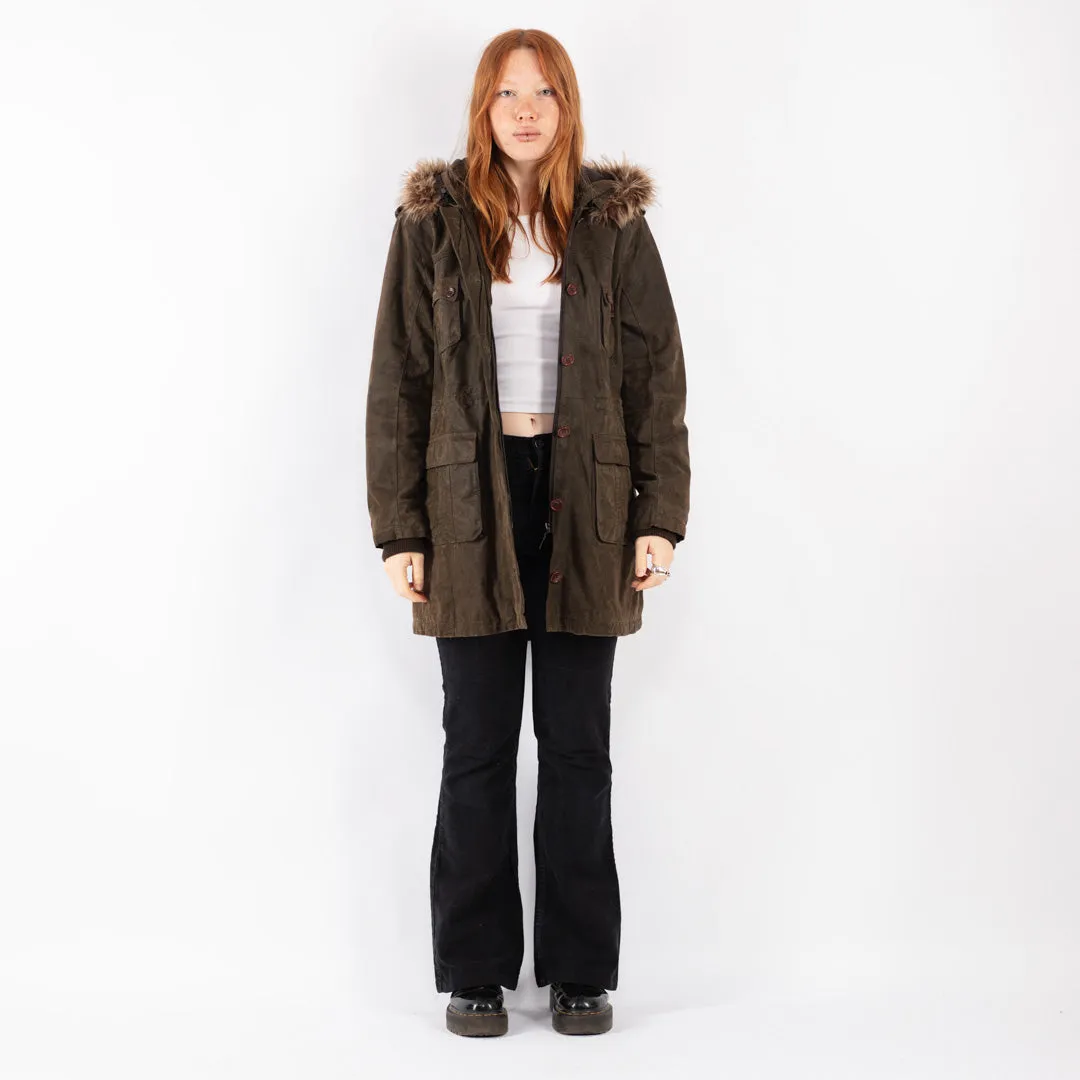 Vintage 00's Women Suede Sherpa Coat in Brown