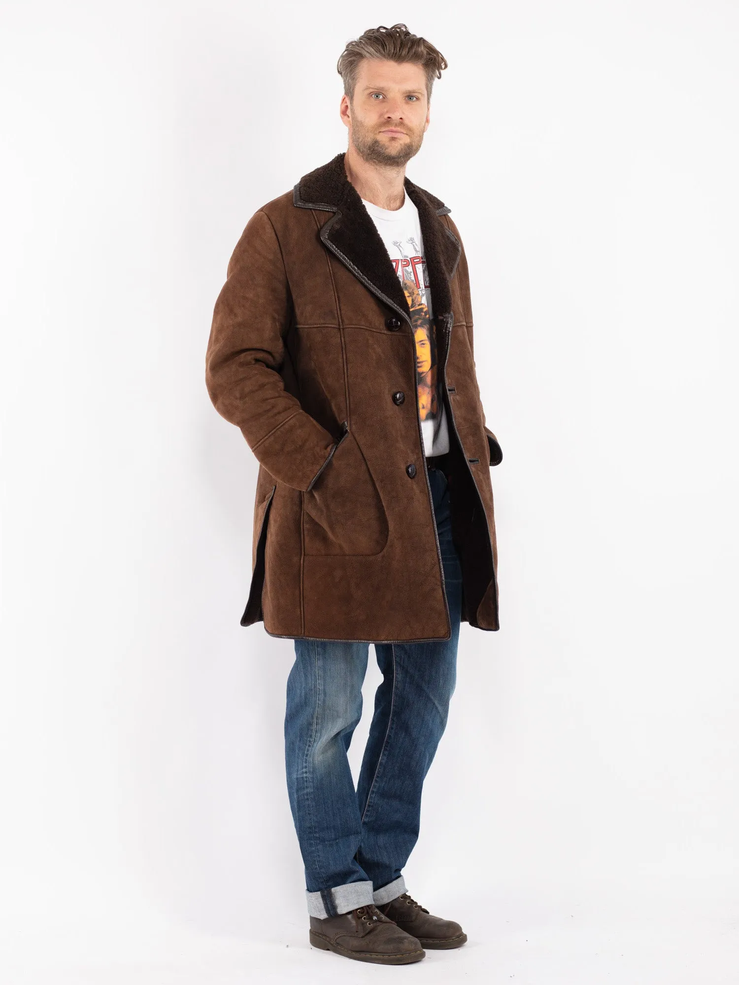 Vintage 70's Men Sheepskin Coat in Brown