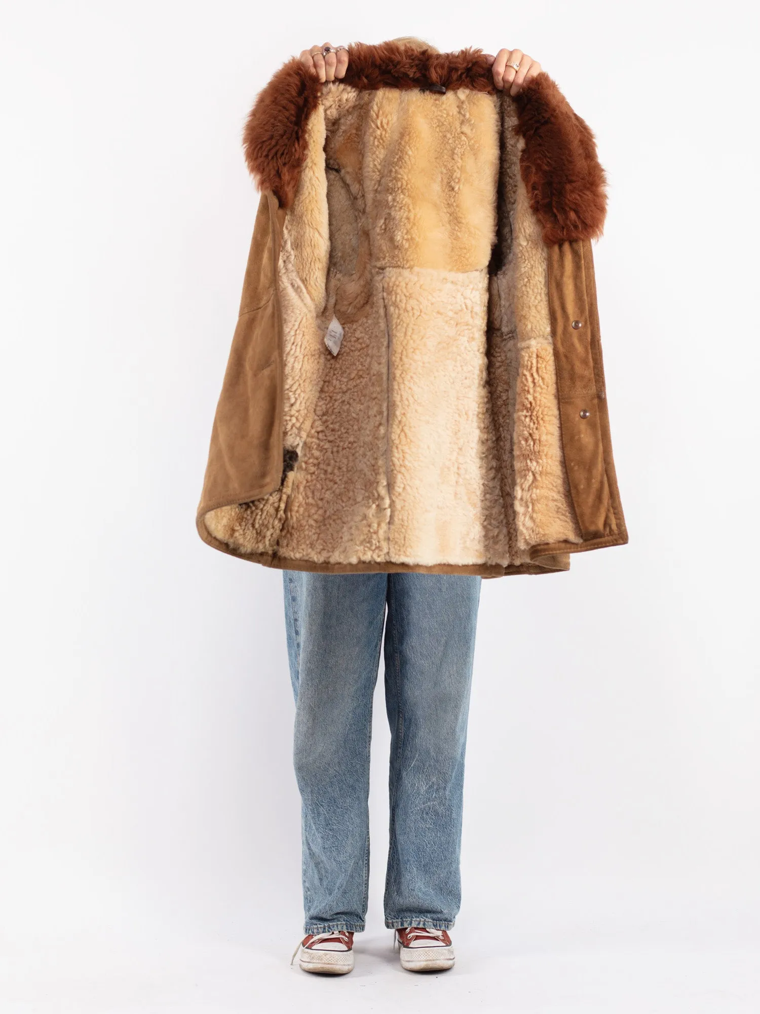 Vintage 70's Women Sheepskin Coat in Beige