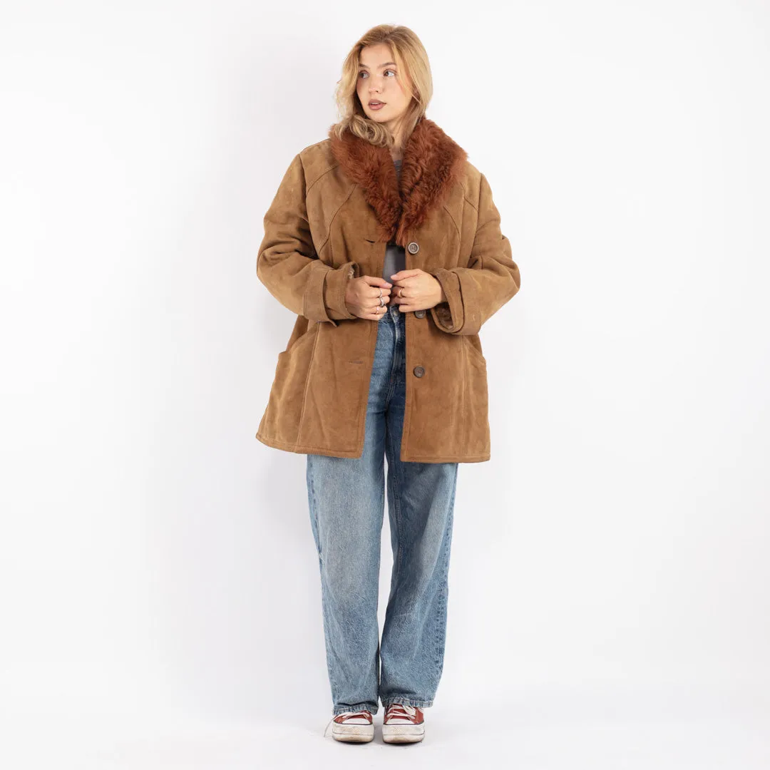 Vintage 70's Women Sheepskin Coat in Beige