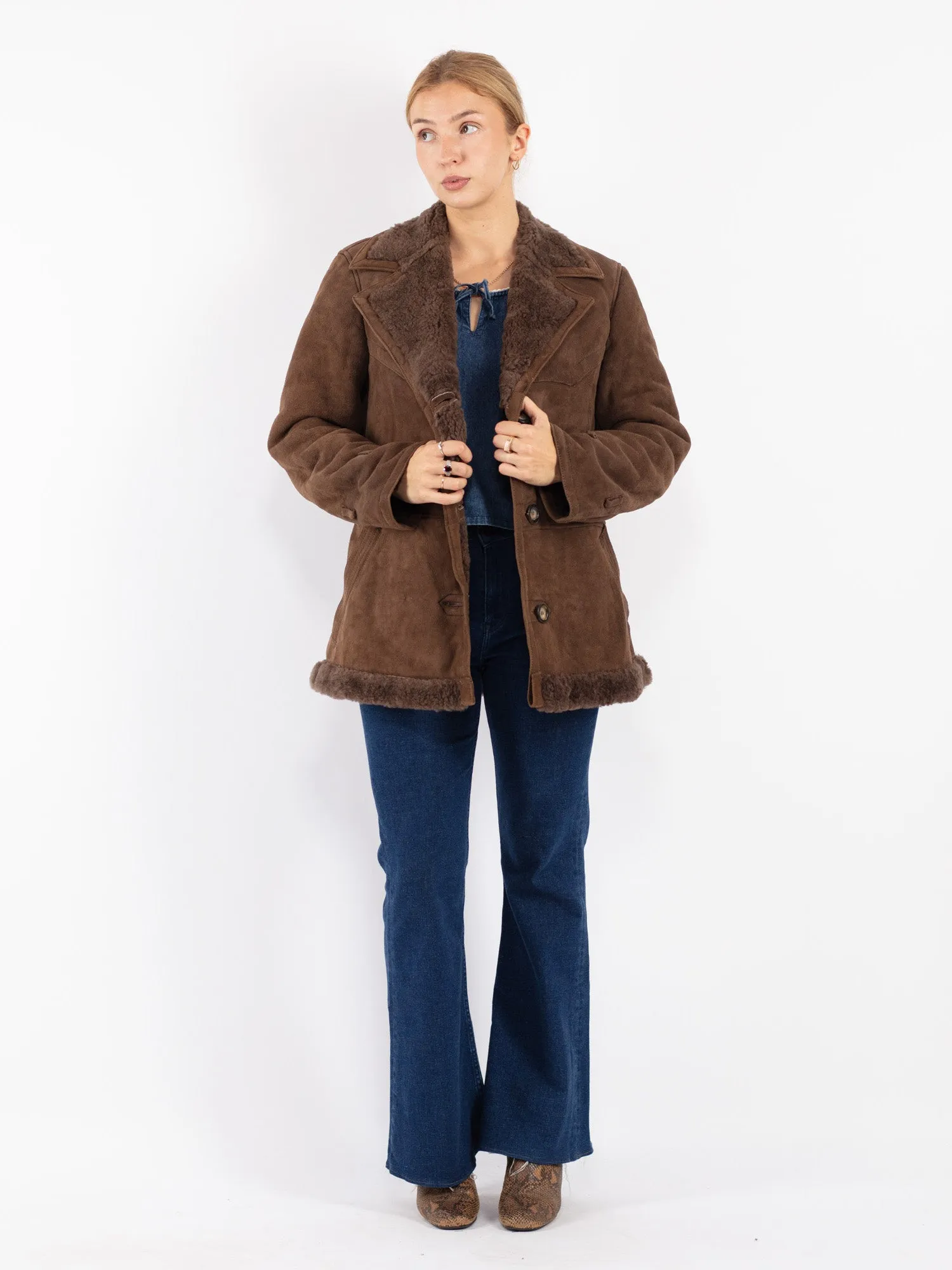 Vintage 70's Women Sheepskin Coat in Brown