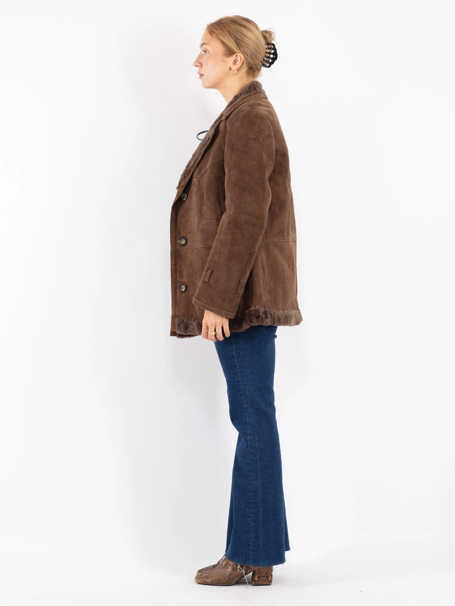 Vintage 70's Women Sheepskin Coat in Brown