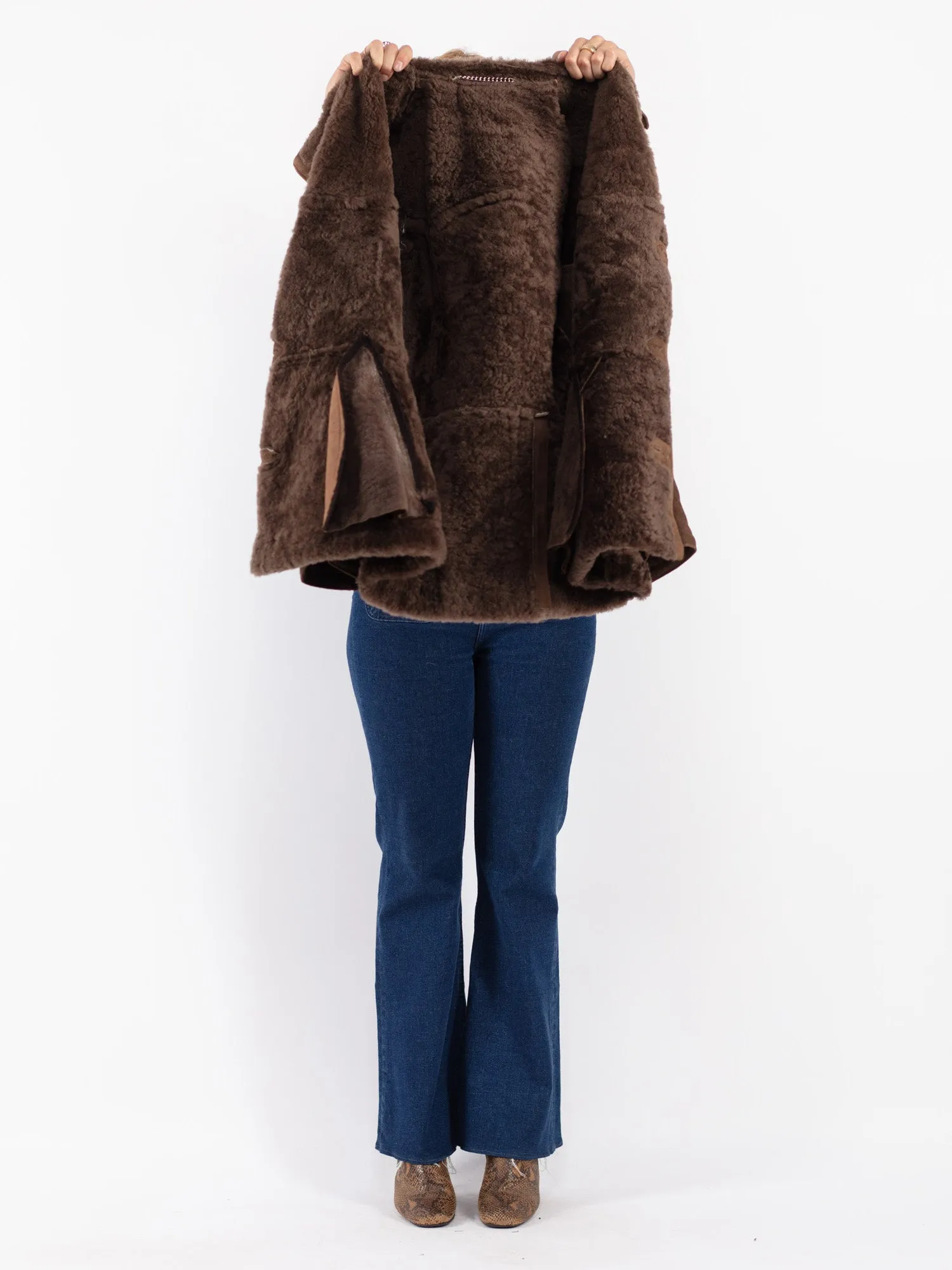 Vintage 70's Women Sheepskin Coat in Brown