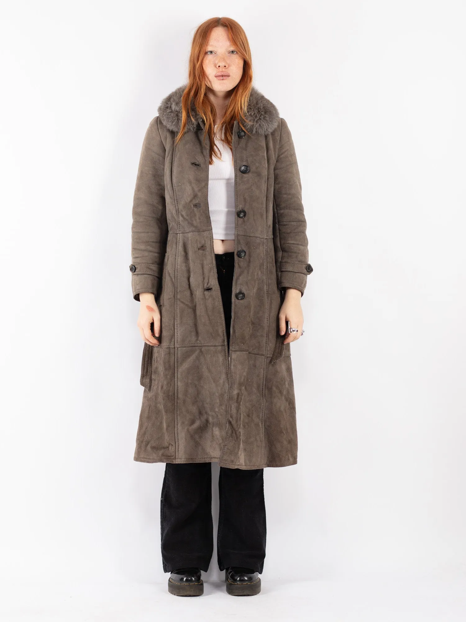 Vintage 70's Women Sheepskin Coat in Gray