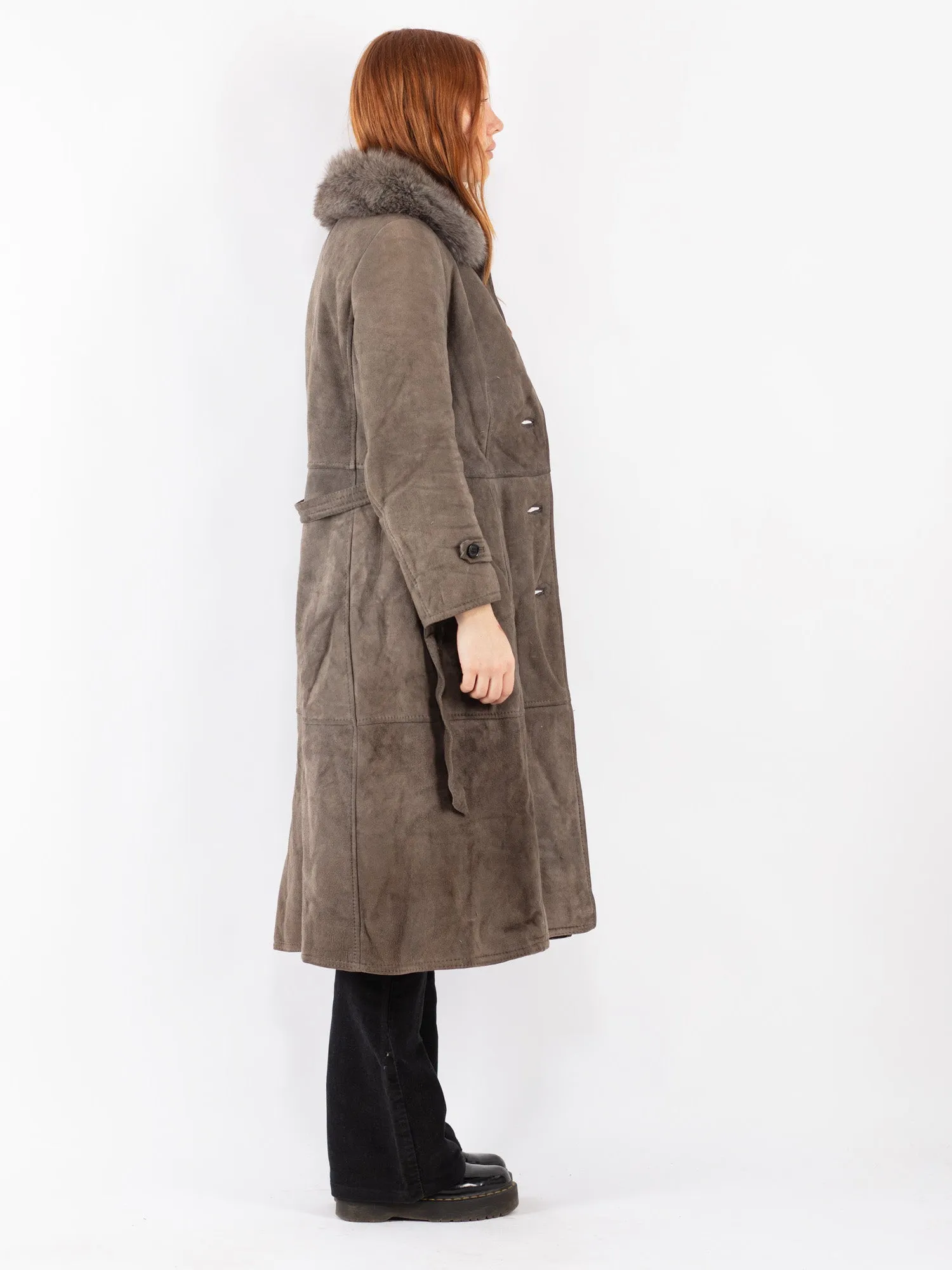 Vintage 70's Women Sheepskin Coat in Gray