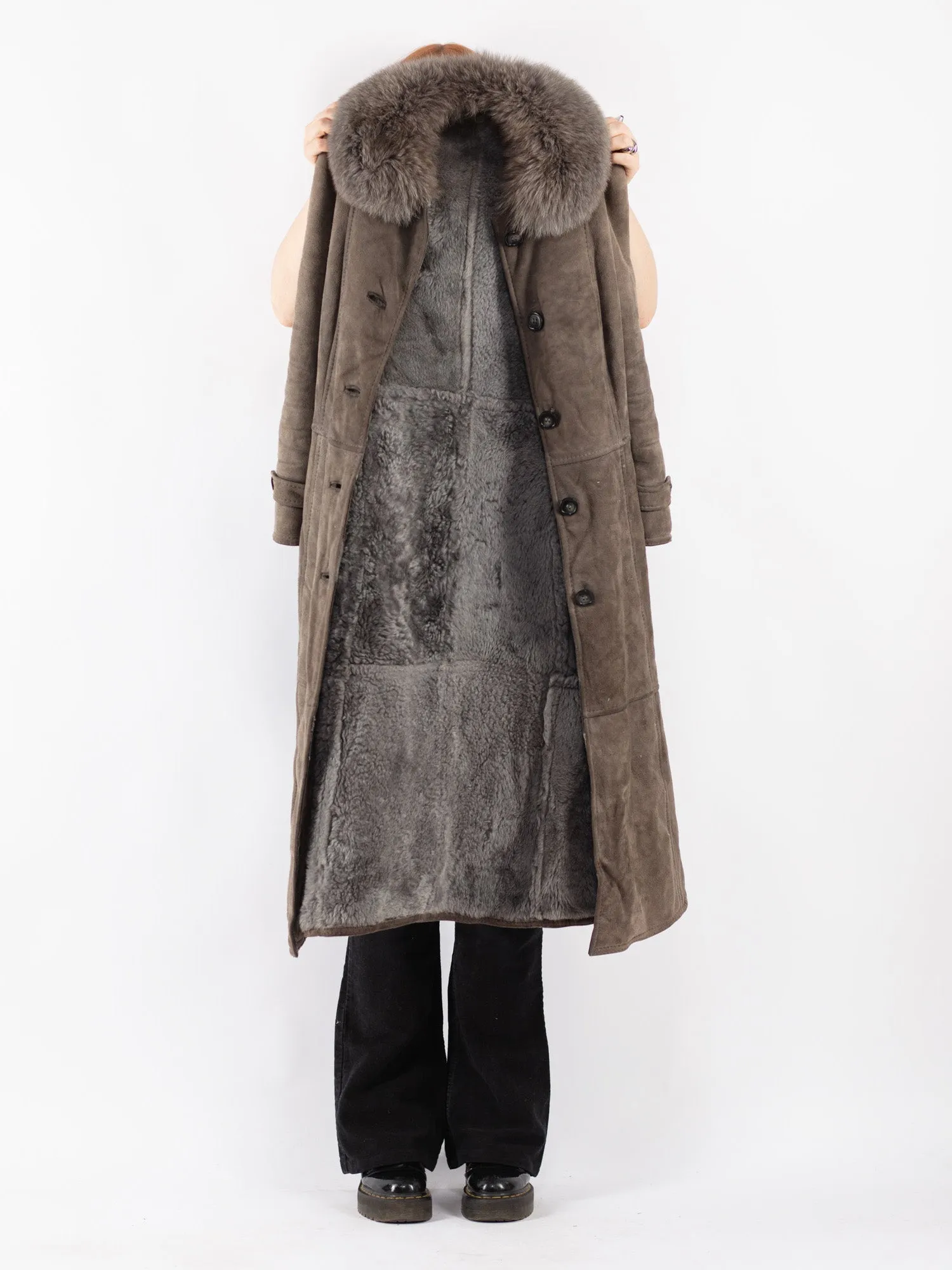 Vintage 70's Women Sheepskin Coat in Gray