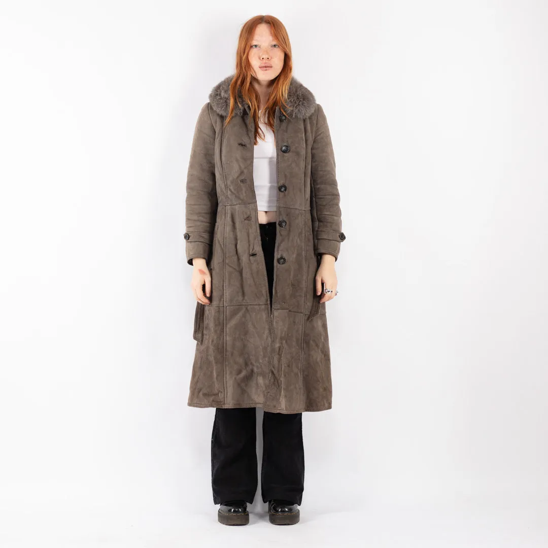 Vintage 70's Women Sheepskin Coat in Gray