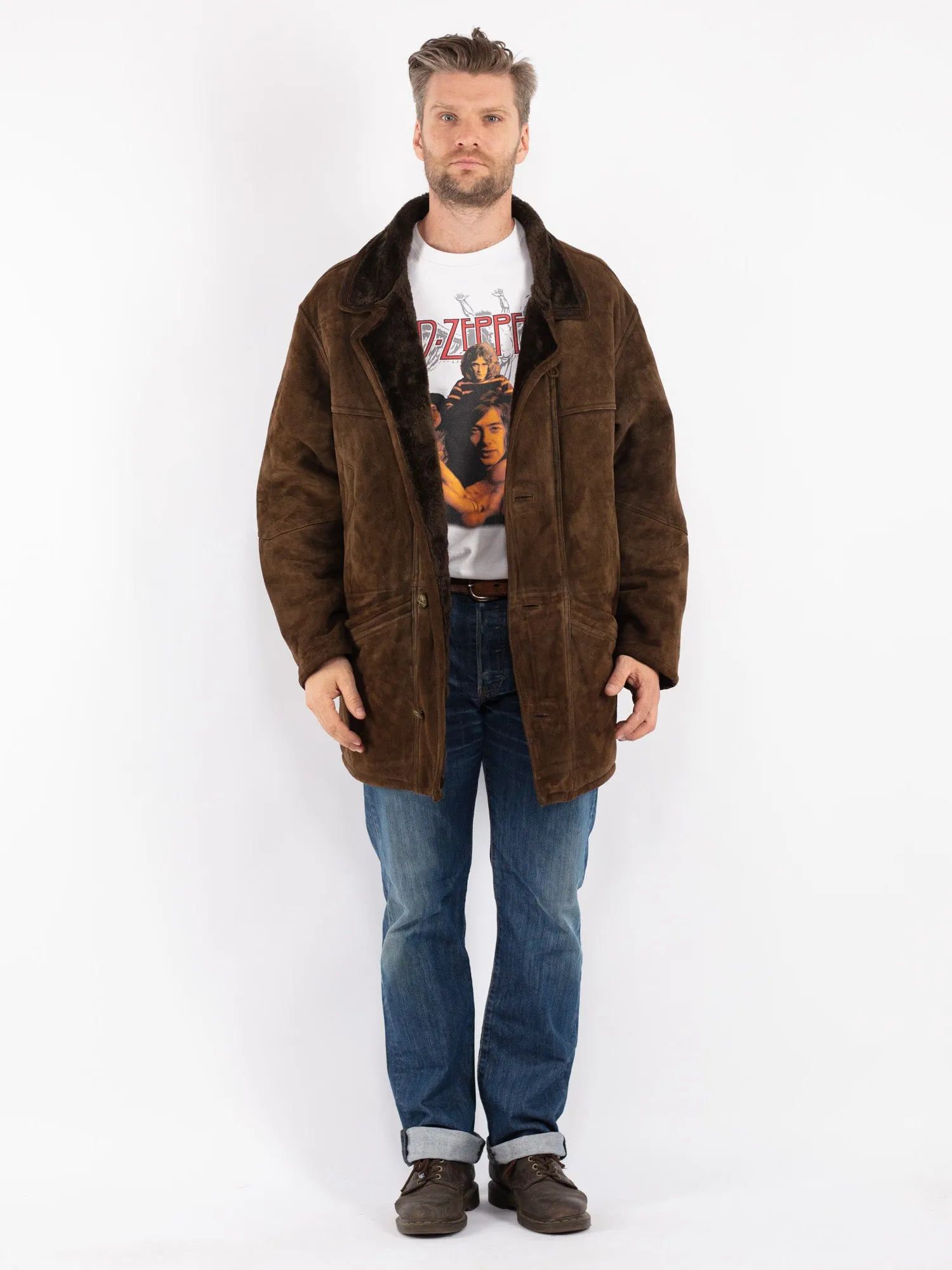 Vintage 80's Men Sheepskin Coat in Brown