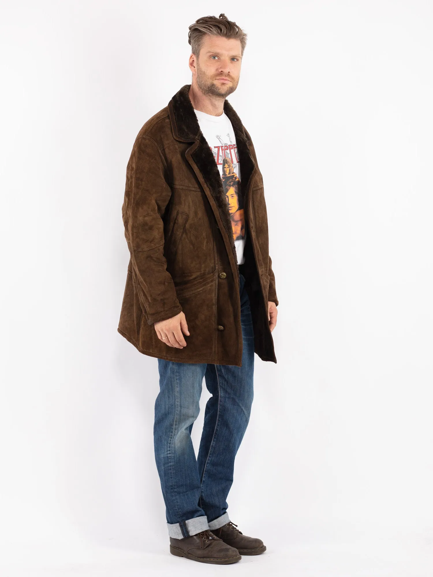 Vintage 80's Men Sheepskin Coat in Brown