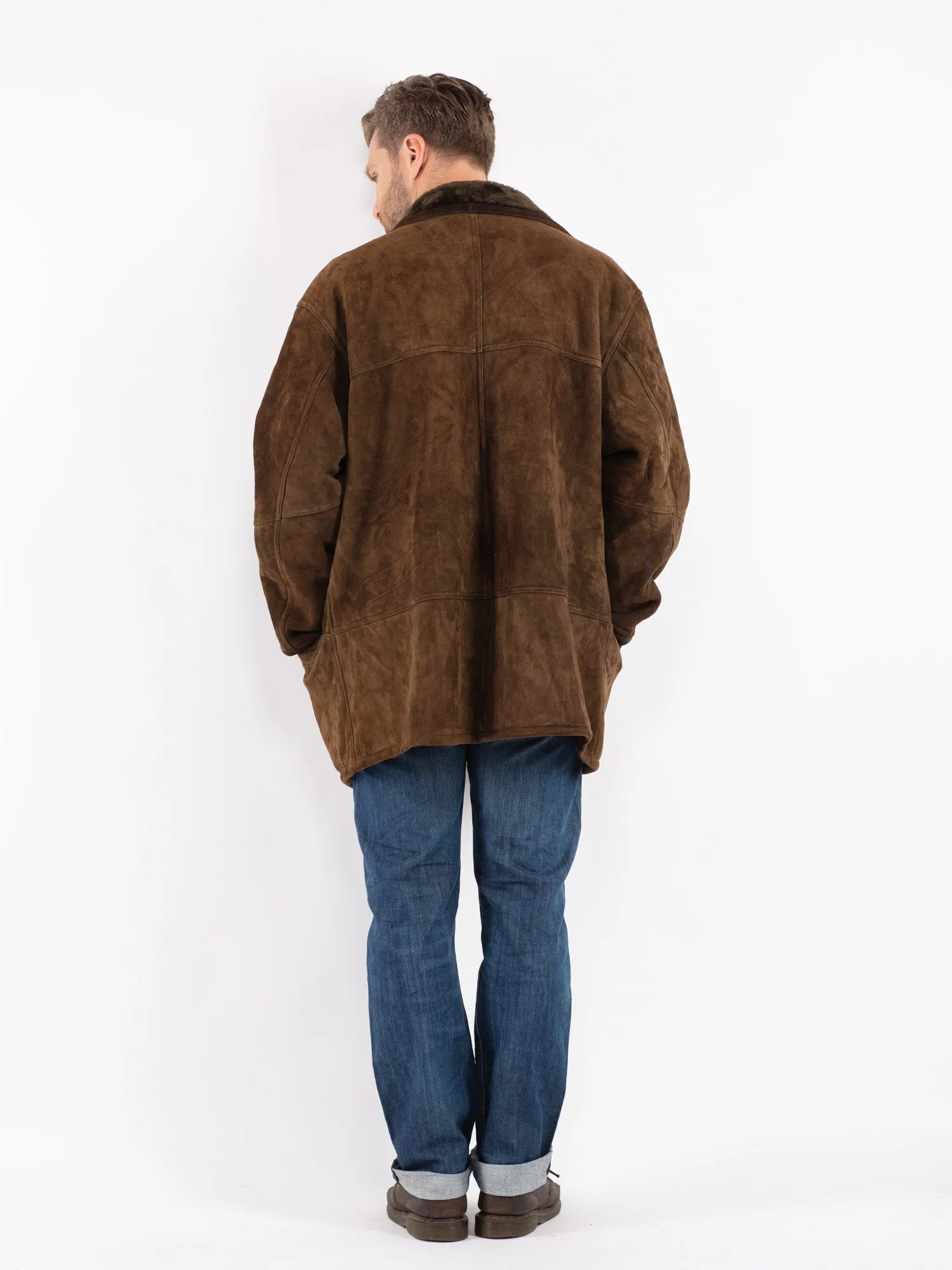 Vintage 80's Men Sheepskin Coat in Brown