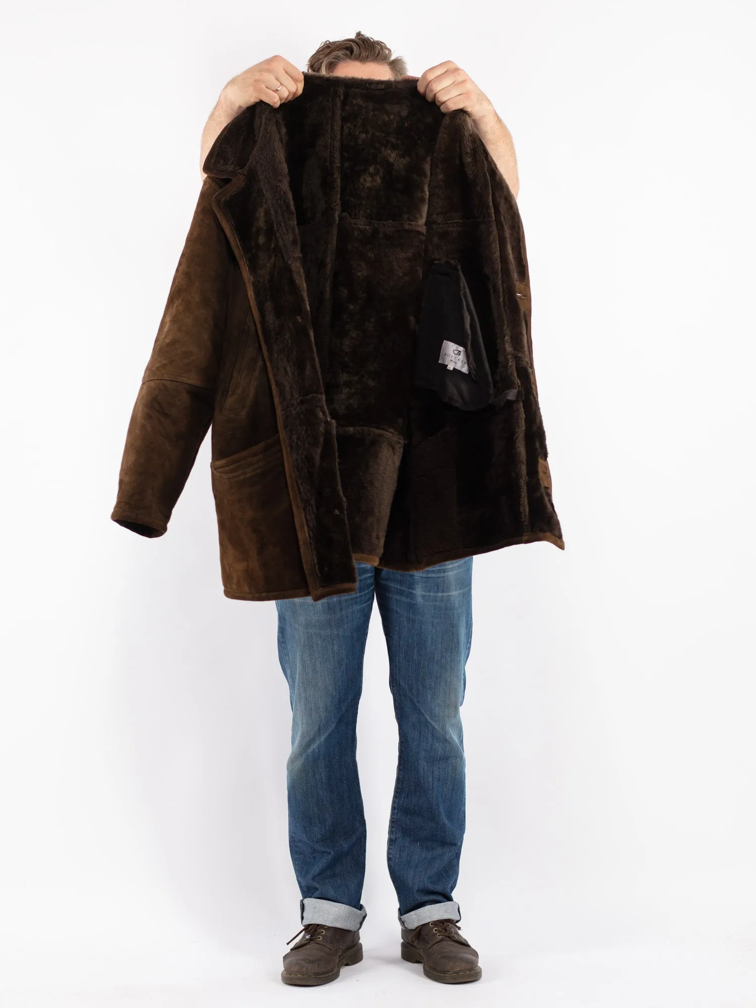 Vintage 80's Men Sheepskin Coat in Brown