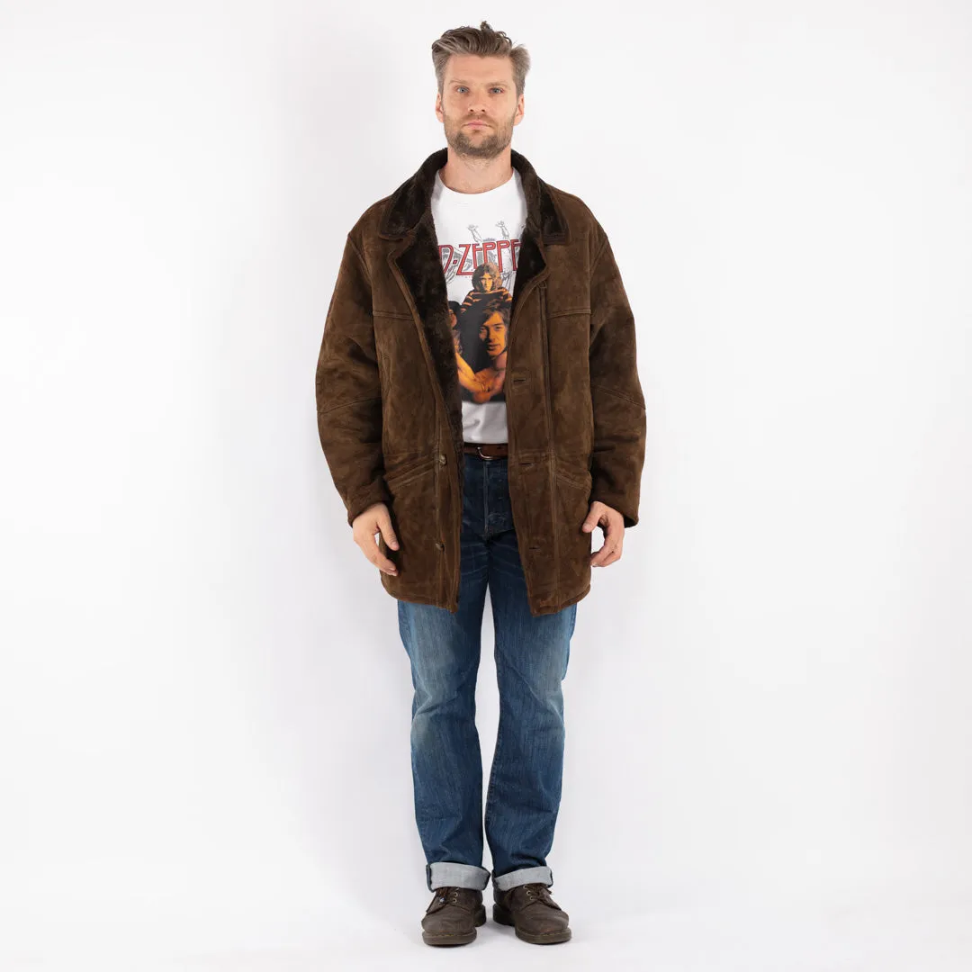 Vintage 80's Men Sheepskin Coat in Brown