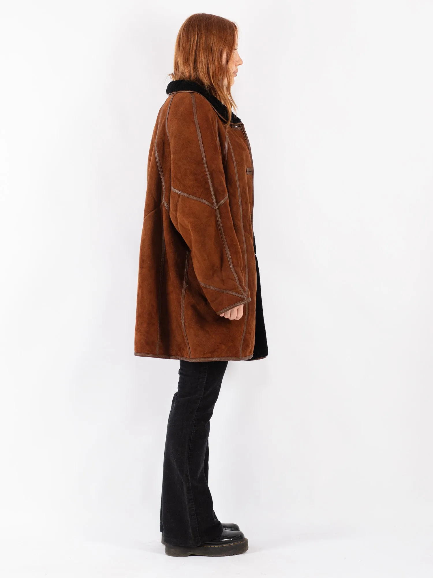 Vintage 80's Women Sheepskin Coat in Brown